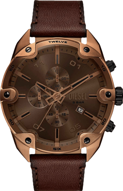 Men's Spiked Quartz Chronograph Brown Leather Watch, 49mm