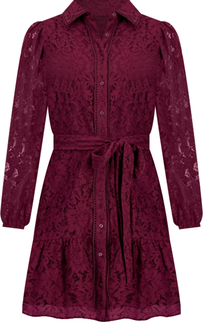 Women's Lace Tie-Waist Tiered Shirtdress
