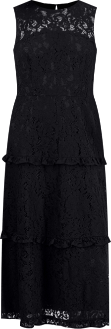 Women's Round-Neck Tiered Lace Midi Dress