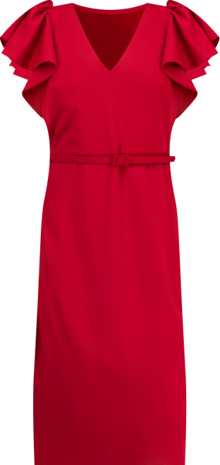 Women's V-Neck Ruffle-Sleeve Sheath Dress