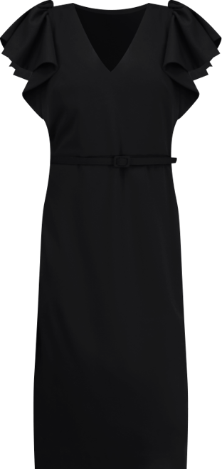 Women's V-Neck Ruffle-Sleeve Sheath Dress