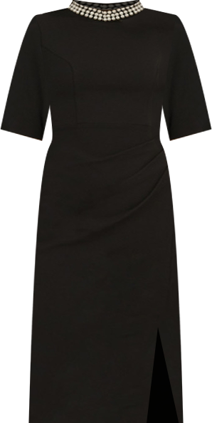 Women's Embellished Crepe Mock Neck Short Dress