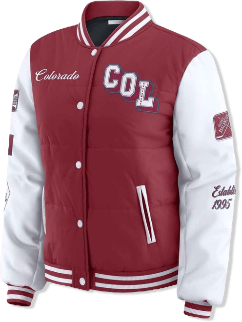 Women's Burgundy/White Colorado Avalanche Varsity Full-Snap Puffer Jacket
