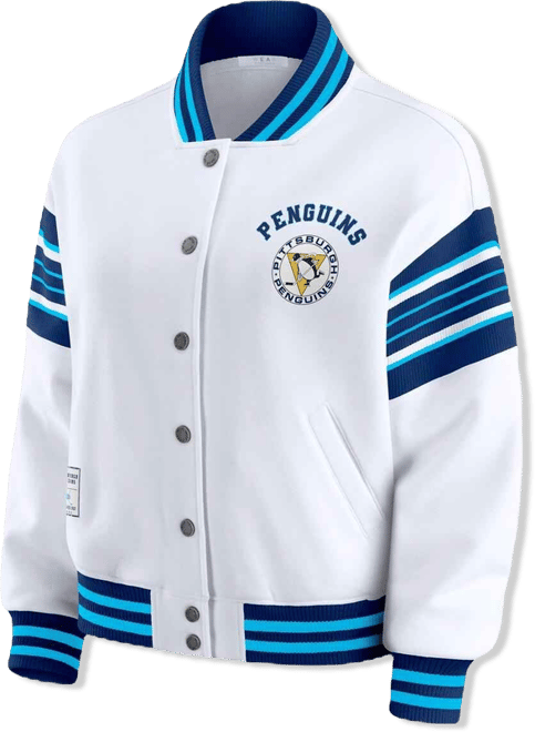 Women's White/Navy Pittsburgh Penguins Full-Snap Fleece Sweatshirt Jacket