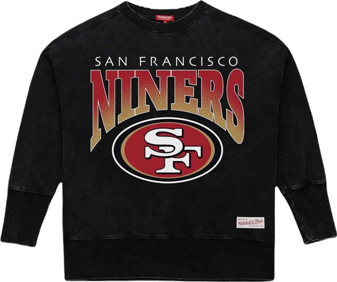 Women's Black San Francisco 49ers Delineate Mineral Wash Crewneck Sweatshirt
