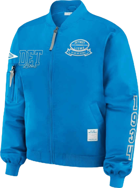 Women's Blue Detroit Lions Patch Full-Zip Bomber Jacket