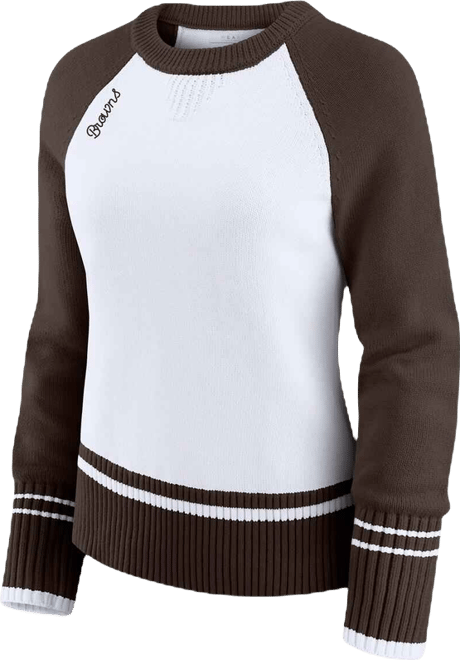 Women's White/Brown Cleveland Browns Color Block Raglan Sweater