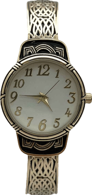 Elegant Metallic and Detailed Round Face Bangle Women Watch, Gold