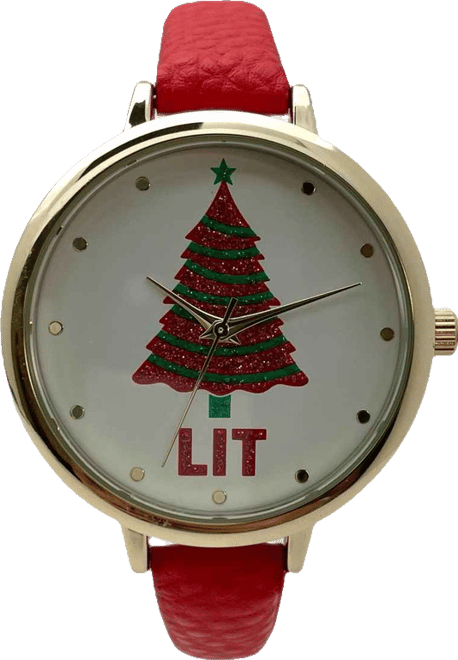 Red Faux Leather Christmas Themed Women Watches