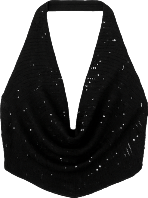 Women's Fringed Sequin Backless Halter Top
