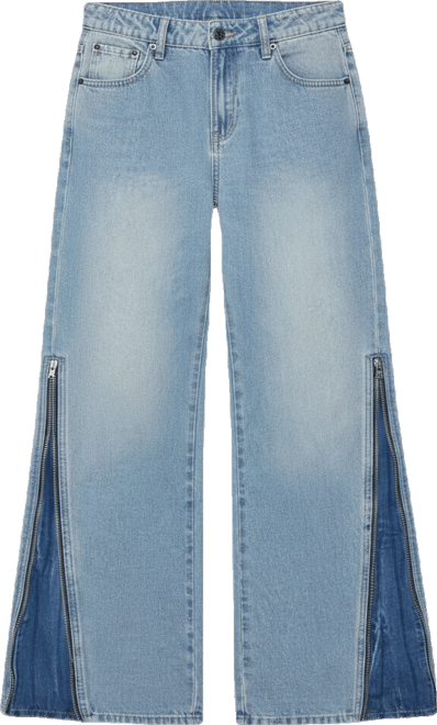 Women's Zippered Washed Wide Leg Jeans
