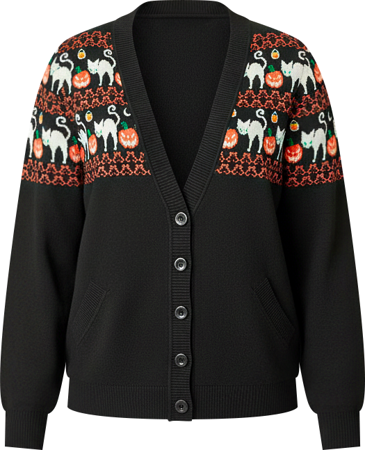 Plus Size Printed Knit Long Cardigan