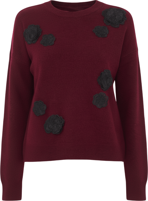 Women's Flower Applique Long Sleeves Sweater
