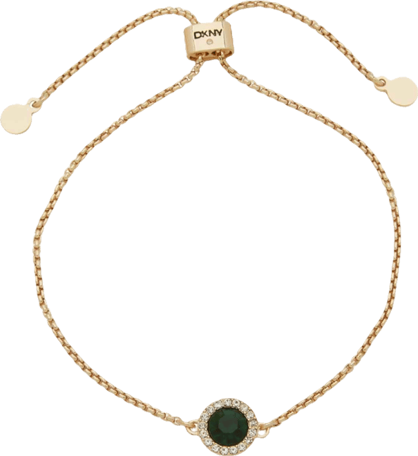 Glass Emerald Inlay Stone Gold-Tone Slider Bracelet