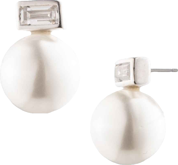 Cubic Zirconia and Imitation Pearl Sterling Silver Stud Earrings