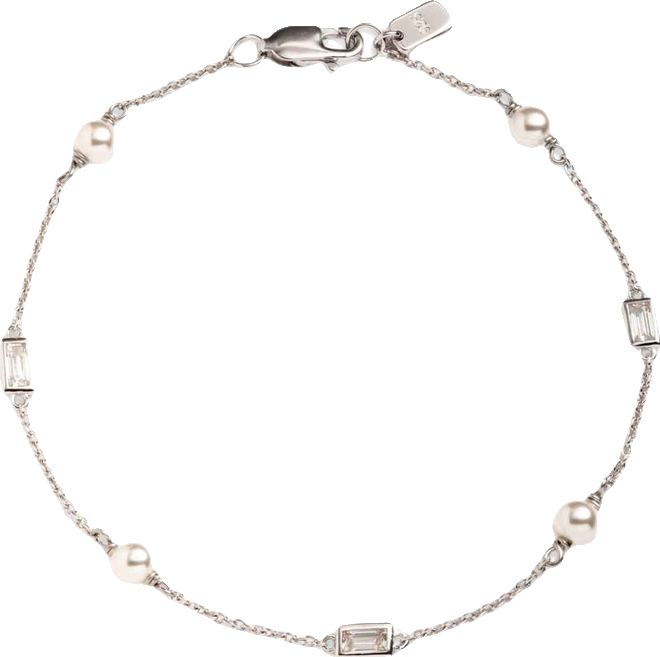 Cubic Zirconia & Imitation Pearl Sterling Silver Station Flex Bracelet