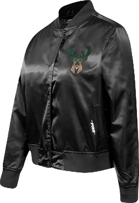 Women's Black Milwaukee Bucks Rhinestone Satin Full-Snap Jacket