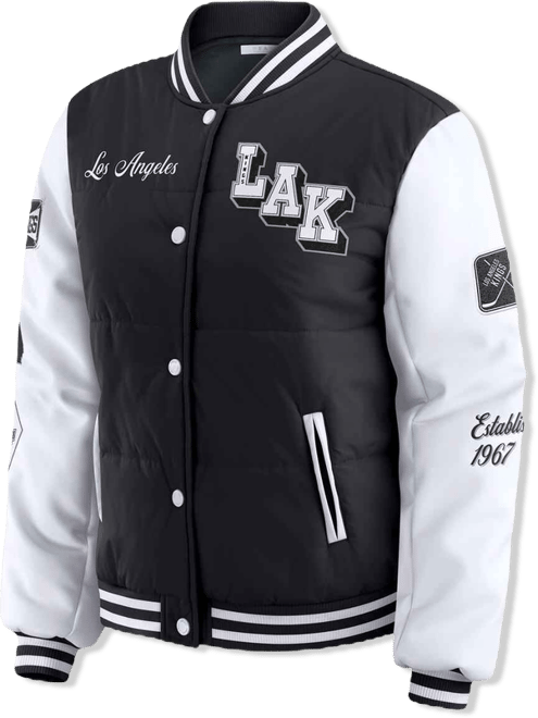 Women's Black/White Los Angeles Kings Varsity Full-Snap Puffer Jacket