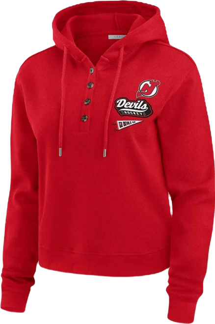 Women's Red New Jersey Devils Waffle-Knit Pullover Hoodie