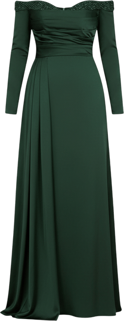 Women's Off Shoulder Satin Dress with Beaded Details