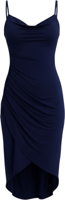 Women's Sleeveless Cowlneck Bodycon Ruched Dress