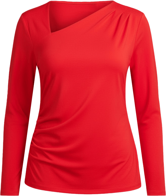 Plus Size Asymmetric-Neck Long-Sleeve Top, Macy's Exclusive