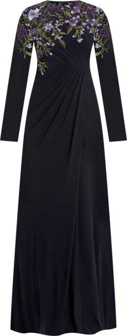 Women's Embellished Long Sleeve Fitted Jersey Gown