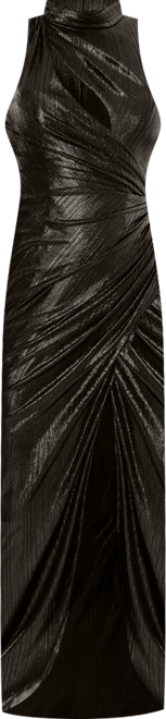 Women's High Neck Sleeveless Metallic High Slit Gown