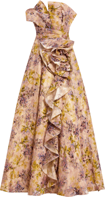 Women's Strapless Floral Jacquard Formal Evening Gown