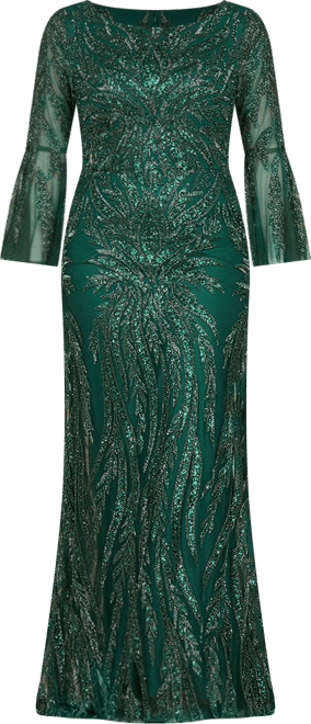 Women's High Neck Beaded Dress with Bell Sleeves