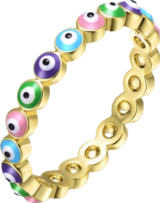 Ra Young Adults/Teens 14k Yellow Gold Plated Colorful Enamel Evil Eye Stacking Ring