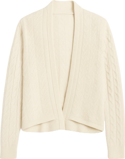 Women's 100% Pure Cashmere 4-ply Cable-knit Drape-front Open Cardigan Sweater