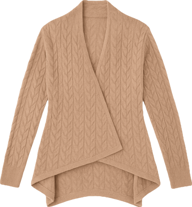 Women's 100% Pure Cashmere 4-ply Cable-knit Drape-front Open Cardigan Sweater