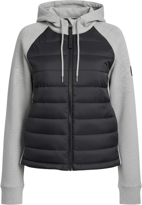 Women's High Low Hem Scuba Mixed Quilted Puffer Jacket