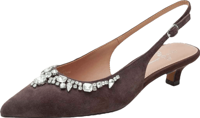 Crystal Women's Bejeweled Kitten Heel Slingback Pump