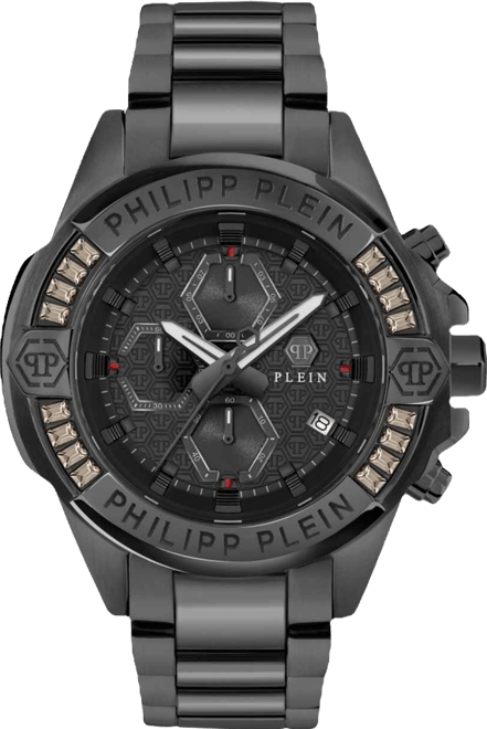 Men's Black Stainless Steel Watch, 44mm