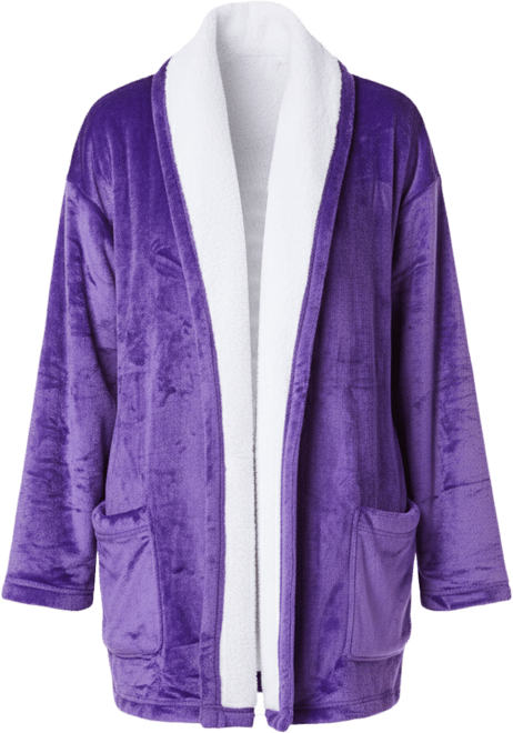 Plus Size Sherpa Lined Collar Microfleece Bed Jacket