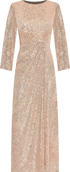 Women's Sequined Long Sleeve Side Knot Gown