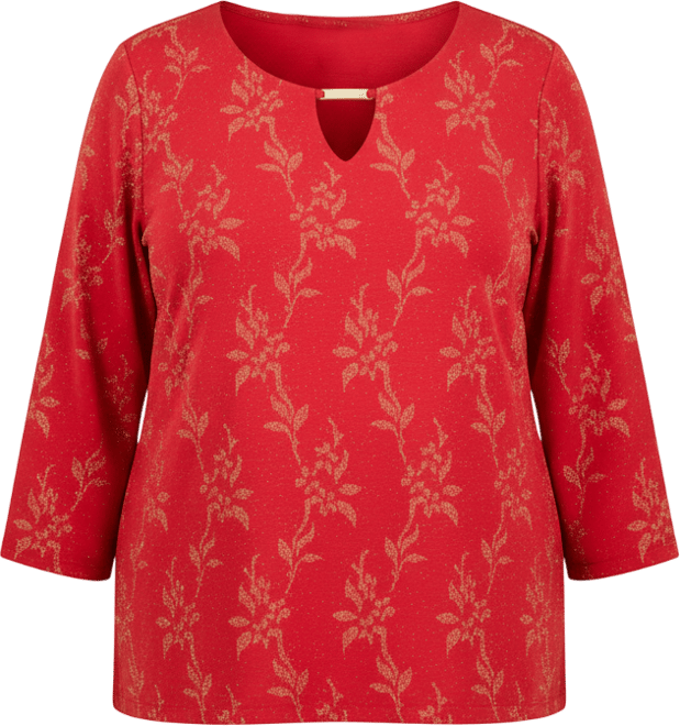 Plus Size Metallic Jacquard 3/4-Sleeve Top, Macy's Exclusive