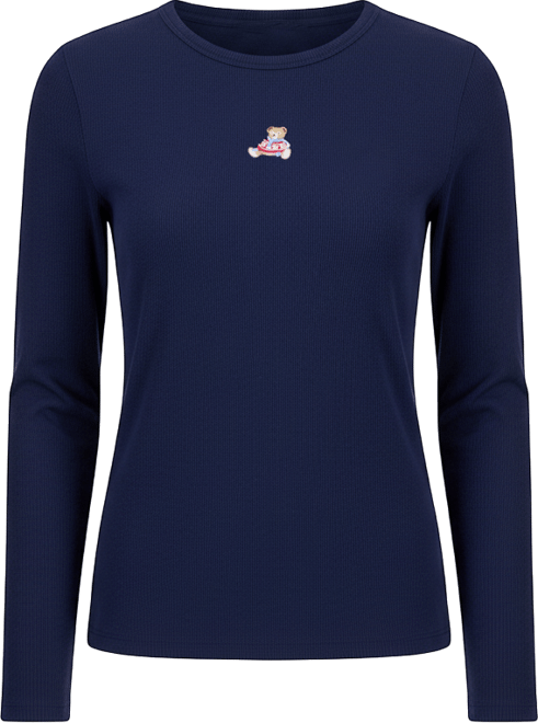 Juniors' Ribbed Long-Sleeve Embroidered Top
