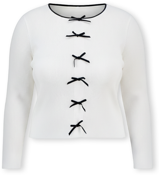 Trendy Plus Bow-Front Ribbed Crewneck Sweater
