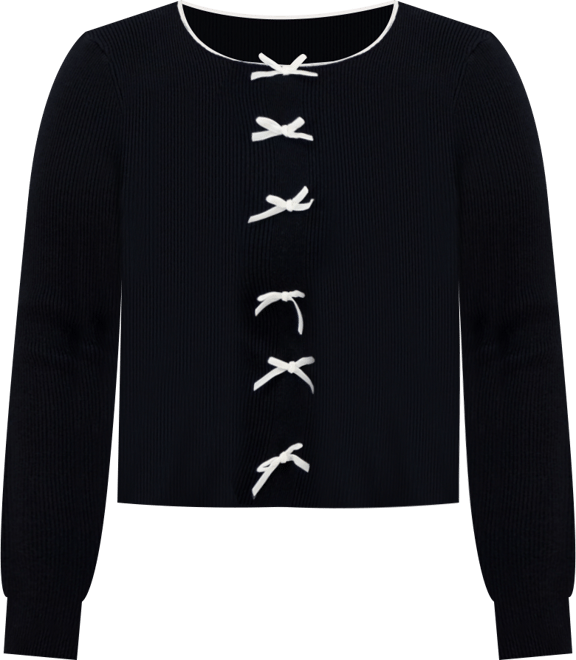 Trendy Plus Bow-Front Ribbed Crewneck Sweater