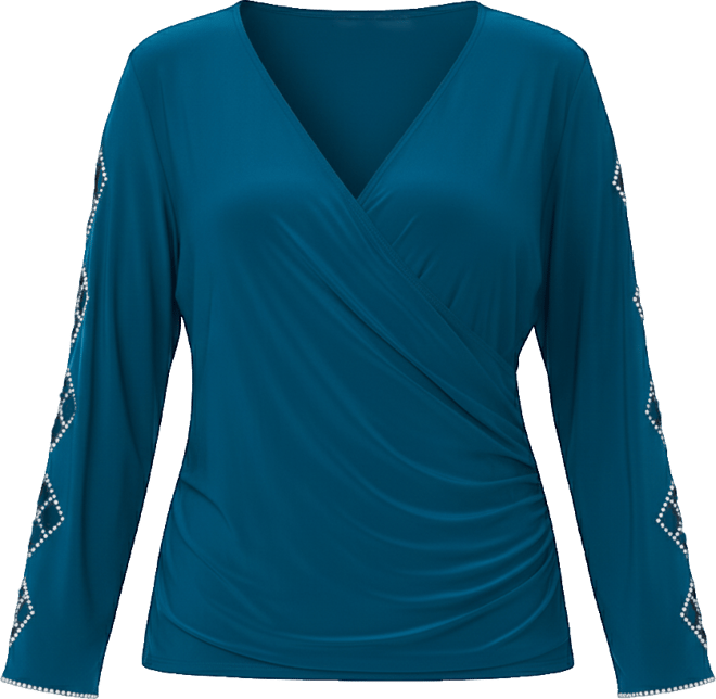 Petite Faraj Long Sleeves Faux Wrap Top