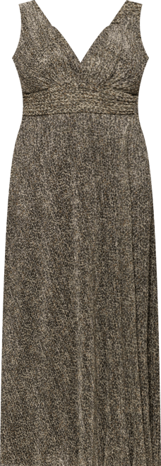 Women's V-Neck Pleated Animal Print Gown