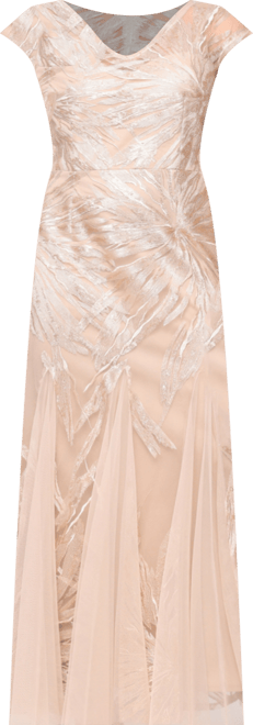 Women's V-Neck Embroidered Tulle Dress