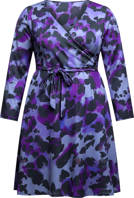 Plus Size Long Sleeve Wrap with Belt Dress