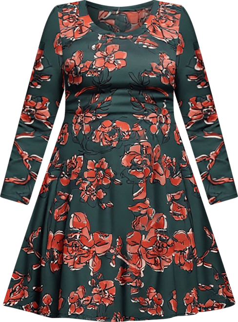 Plus Size Long Sleeve Fit and Flare Dress