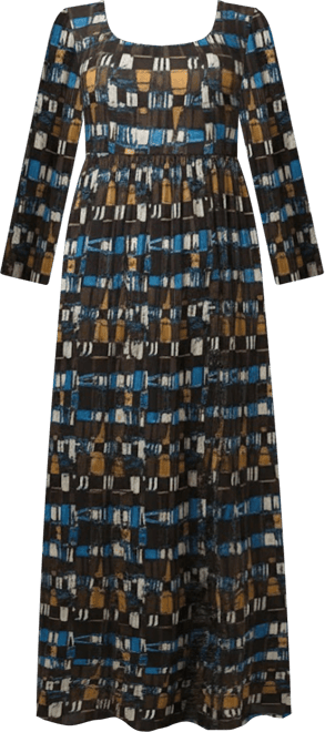 Plus Size Brown Geometric Print 3/4 Sleeve Dress