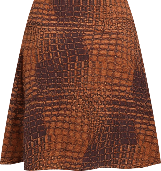 Plus Size Brown Geometric Print Midi Skirts