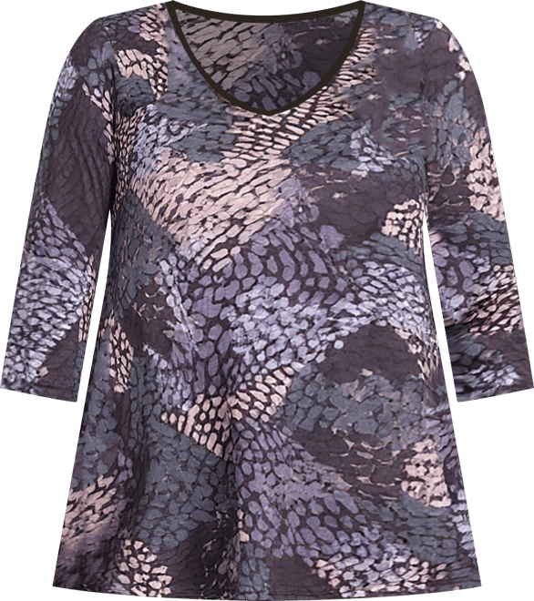 Plus Size Gray Abstract Print V Neck Tunic Top